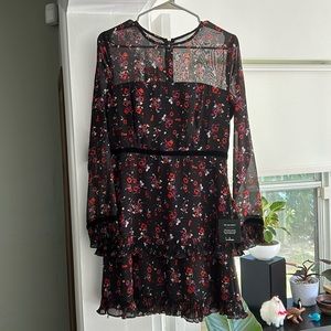 Lulu’s Floral to See Black Floral Print Long Sleeve Mini Dress